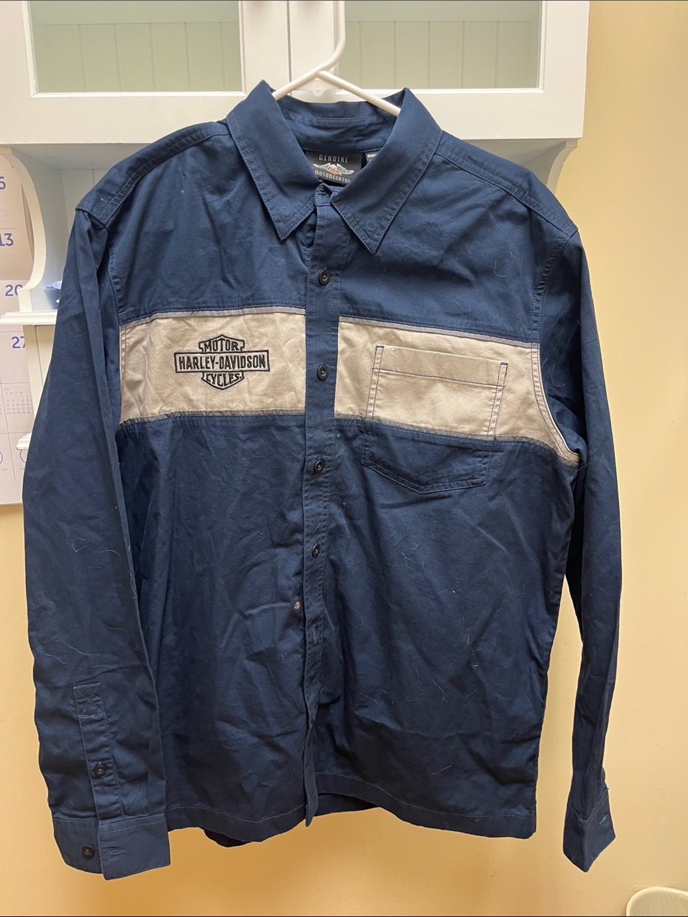 Harley-Davidson Navy and Cream Button-Up Work Shirt